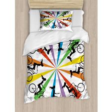 Lady on Bike Rainbow Duvet Cover Set