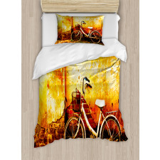 Bike Rusty Cracked Wall Duvet Cover Set