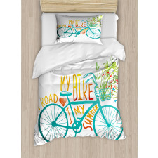 Blue Bike with Flowers Duvet Cover Set