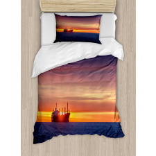 Sunrise over Sea Ship Duvet Cover Set