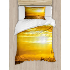 Ship on Ocean Sunrise Duvet Cover Set