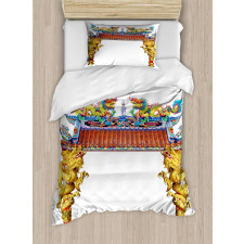 Eastern Building and Dragon Duvet Cover Set