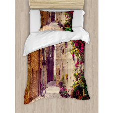 Street in Italy Flowers Duvet Cover Set