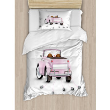 Just Married Cartoon Car Duvet Cover Set