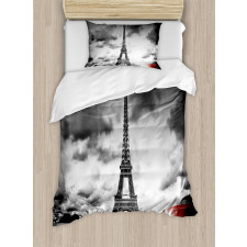 Eiffel Tower Cloudy Day Duvet Cover Set