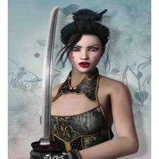 Asian Lady Samurai Duvet Cover Set