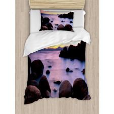 Misty Scene Rocks Water Duvet Cover Set