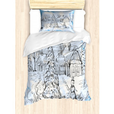 Sketchy Cold Snowy Scene Duvet Cover Set