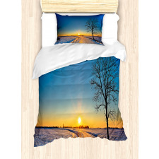 Winter Sunset Scene Tree Duvet Cover Set