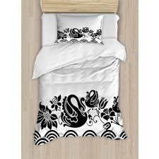 Black Swans and Flowers Duvet Cover Set