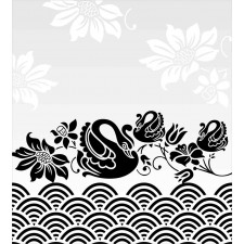 Black Swans and Flowers Duvet Cover Set