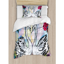 2 White Swans in Lake Duvet Cover Set