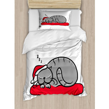 Cat with Santa Hat Duvet Cover Set