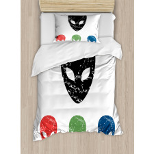 Grunge Alien Heads Art Duvet Cover Set