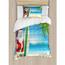 Santa with Surfboard Duvet Cover Set
