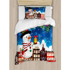 Snowy City Street Duvet Cover Set