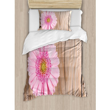 Pink Gerber on Wooden Duvet Cover Set