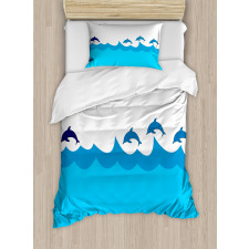 Dolphins on Waves Ocean Duvet Cover Set