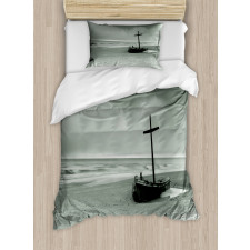 Wreck Boat on the Beach Duvet Cover Set