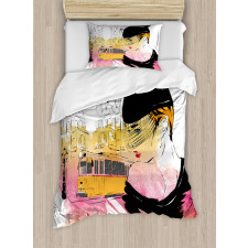 Retro Lady Sketch Art Duvet Cover Set