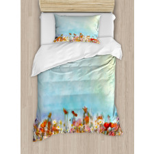 Flower Field Watercolor Duvet Cover Set