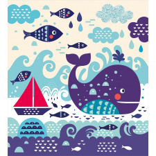 Cartoon Whale an Fishes Duvet Cover Set