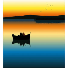 Sunset at Lake Fishing Duvet Cover Set