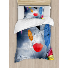 Flying Umbrellas Clouds Duvet Cover Set