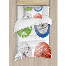 Flowers over Umbrellas Duvet Cover Set