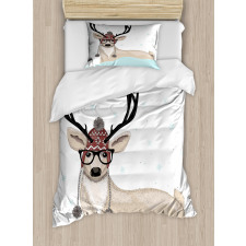 Hipster Deer with Glasses Duvet Cover Set