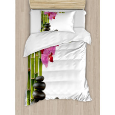 Pink Orchid and Bamboos Duvet Cover Set