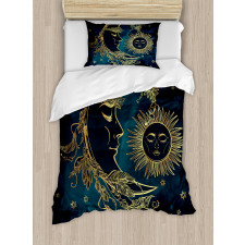 Moon with Boho Feathers Duvet Cover Set