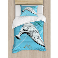 Ocean Whales Hand Drawn Duvet Cover Set