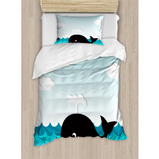 Whale in Wavy Ocean Duvet Cover Set