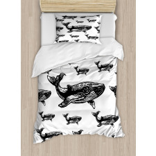 Hand Drawn Big Whales Duvet Cover Set