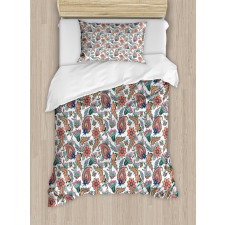 Motifs with Flower Leafs Duvet Cover Set