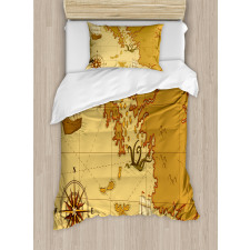 Old Map with Ship Compass Duvet Cover Set
