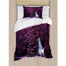 Purple Trees by Lake Duvet Cover Set