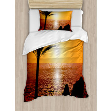 Girl Tropic Beach with Sunset Duvet Cover Set