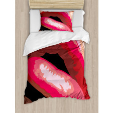 Woman Red Lips Charming Mouth Duvet Cover Set