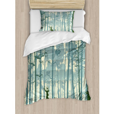 Animals in Foggy Forest Duvet Cover Set