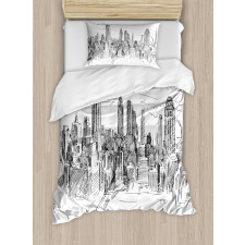 Sketchy NYC Cityscape Duvet Cover Set
