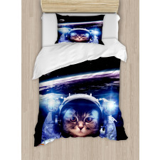 Funny Astronaut Cat Humor Duvet Cover Set