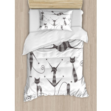 Funny Skinny Striped Cat Duvet Cover Set