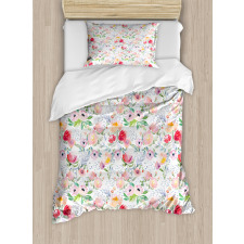 Colored Spring Flowers Duvet Cover Set