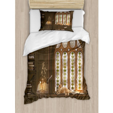 Medieval Library Cat Duvet Cover Set