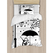 Funny Kitty with Umbrella Duvet Cover Set