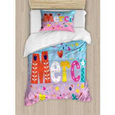 French Words with Hearts Duvet Cover Set