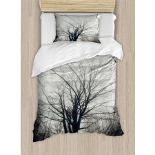 Autumn Tree in Fog Dark Duvet Cover Set