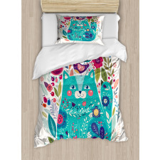Kitty with Flower and Bird Duvet Cover Set